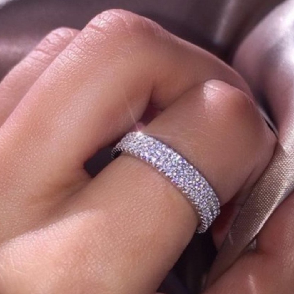 NEW 925 Silver Diamond Triple Full Eternity Ring
